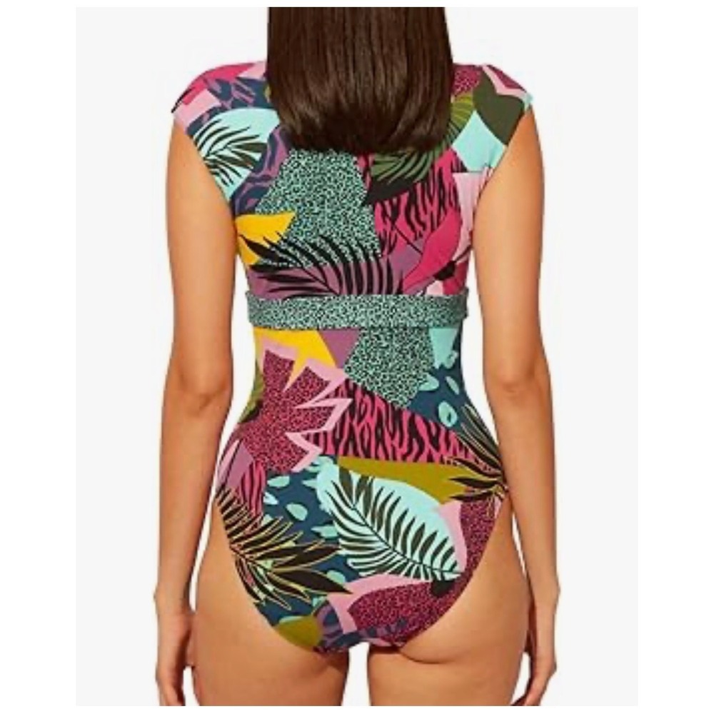 Bleu rod beattie animal party Print V-Neck Cap Sleeve One Piece Swimsuit size 10 - Picture 2 of 9
